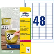 Etikett címke speciális L4778REV-20 visszaszedhető időjárásálló poliészter 45,7x21,2mm 20 ív/doboz (48 etikett/ív)  Avery-Zweckform fehér