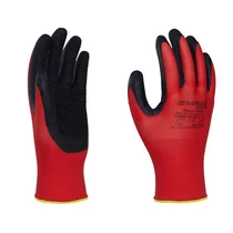 Kesztyű poliészter-latex 8-as méret piros/fekete DONAU Safety (Gyűjtőcsomag: 12 pár/csomag)