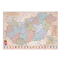 Falitérkép fémléccel 100x70cm Magyarország járástérképe antik szinezéssel STIEFEL -8791877FL-
