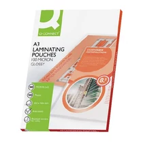 Lamináló fólia A/3 100 mikron (Kiszerelés: 100db/csm) Q-CONNECT -KF04123- fényes