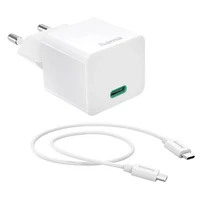 Hálózati töltő mini HAMA univerzális USB TYPE-C PD/QC + TYPE-C kábel fehér