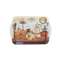 Tálca műanyag szögletes kávé mintás 21x14 cm