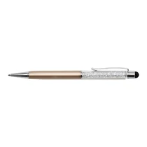 Golyósirón felül fehér színű Swarovski kristályokkal töltve arany színű tolltest 14 cm Touch ART Crystella golyóstoll -1805XGT303-