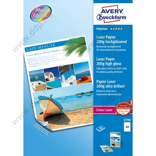 Fotópapír 2798 A/4 200g 100ív színes lézer 2oldal Avery-Zweckform -2798-