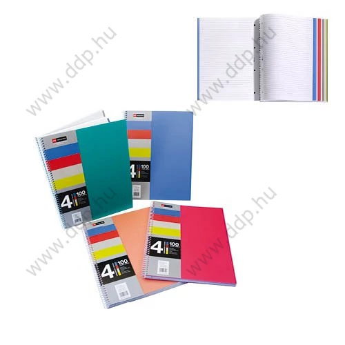 Spirálfüzet MQ 4 Notebook A/5-4x25 lapos négyzetrácsos, PP, 47774-75-76-77 -A15240027- MIQUELRIUS