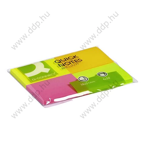 Öntapadós jegyzettömb 38x51mm neon 4x50lap/csomag Q-CONNECT -FT510283086/KF10510-