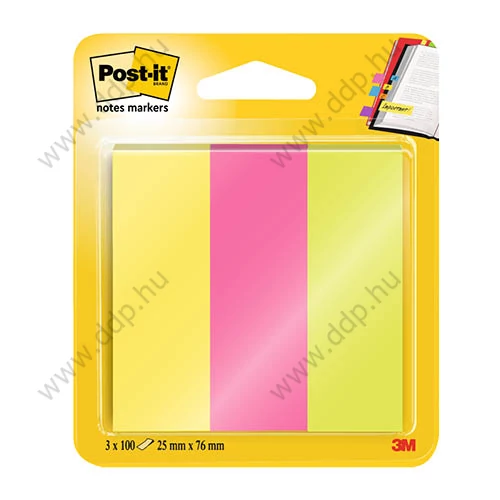 3M Post-it 671/3 jelölőlap 25x76mm 100lap 3tömb neon öntapadós jegyzettömb -FT510285875-