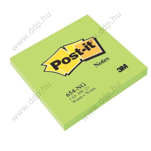 3M Post-it 654 76x76mm 100lap neon zöld 3M öntapadós jegyzettömb -FT510010182-