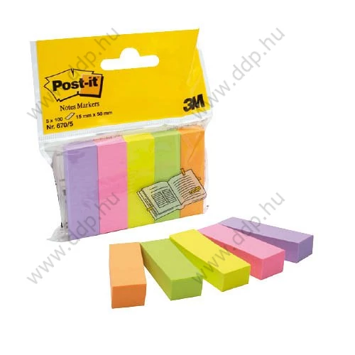 3M Post-it 670/5 jelölőlap 15x50mm 5 tömb x 100 lap neon öntapadós jegyzettömb -FT510285917-