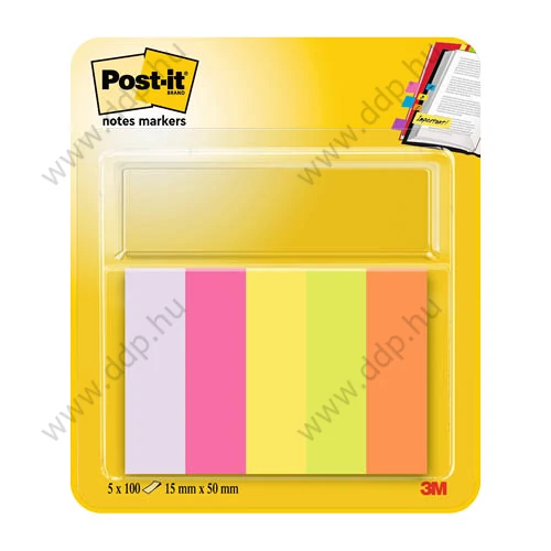 3M Post-it 670/5 jelölőlap 15x50mm 5 tömb x 100 lap neon öntapadós jegyzettömb -FT510285917-
