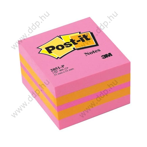3M Post-it 2051P 51x51mm 400lap mini kocka pink öntapadós jegyzettömb -FT510091737-