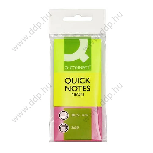 Öntapadós oldaljelölő neon 38x51mm 3x50lap/csomag Q-CONNECT -KF01224-