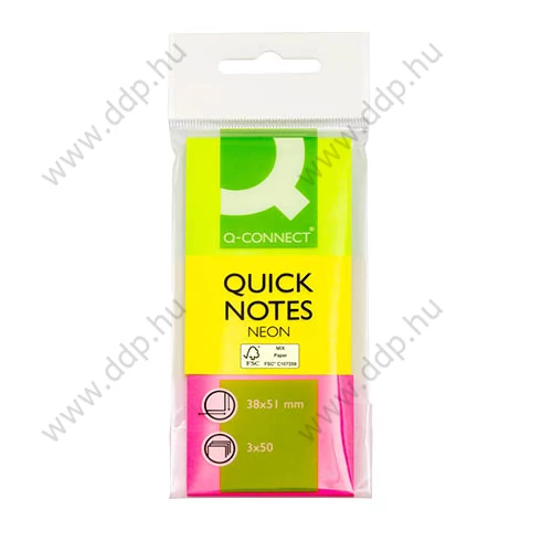 Öntapadós oldaljelölő 38x51mm 3x50lap/csomag Q-CONNECT -KF01224- Brilliant Rainbow neon
