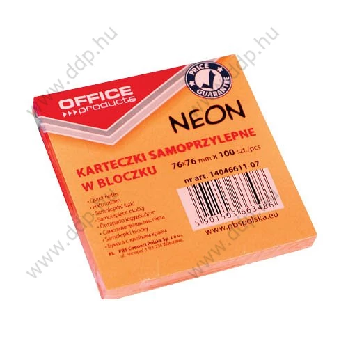 Öntapadós  jegyzettömb 76X76, 100lap neon narancs -14046611-07- OFFICE PRODUCTS