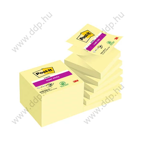 3M Post-it Super Sticky Z-jegyzettömb 76×76 mm R330-12SS-CY 90 lap/tömb, kanárisárga öntapadós jegyzettömb -70005197796-