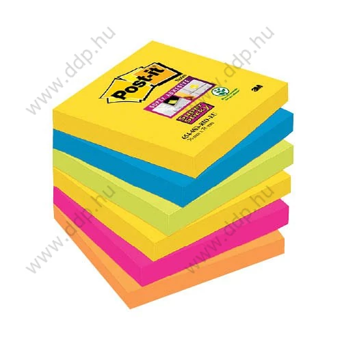 3M Post-it Super Sticky szivárványcsomag 76×76mm, 654-6SS CARN 90 lap, 6tömb/csomag öntapadós jegyzettömb Carnival
