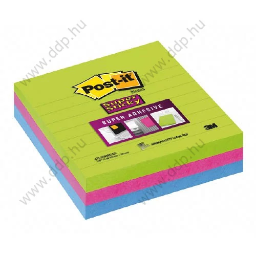 3M Post-it Super Sticky szivárványocs 100×100mm, 675-3SSOAS, 70lap/3 tömb, vonalazott, ultra színek öntapadós jegyzettömb