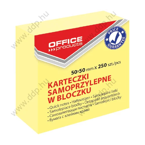 Öntapadós jegyzettömb 50X50, 250lap Office Products pasztellsárga