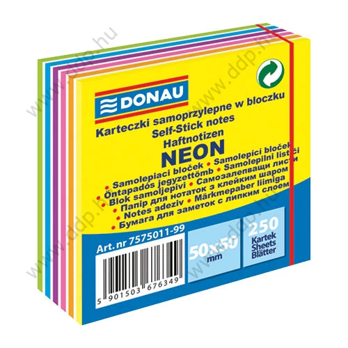 Öntapadós jegyzettömb 50x50mm 250lap DONAU neon-pasztell