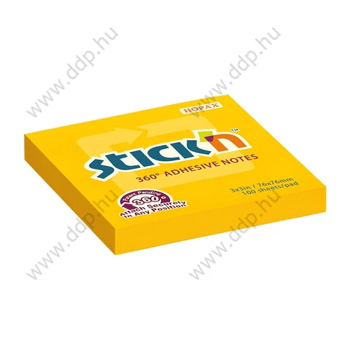 Öntapadós jegyzettömb 76x76mm 360 fokban tapadó 100 lap narancs STICK'N