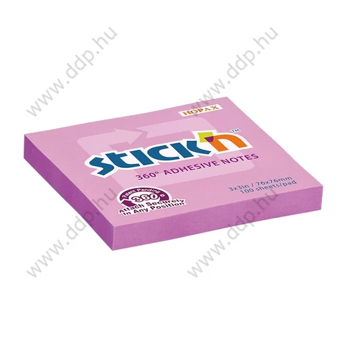 Öntapadós jegyzettömb 76x76mm 360 fokban tapadó 100 lap pink STICK'N