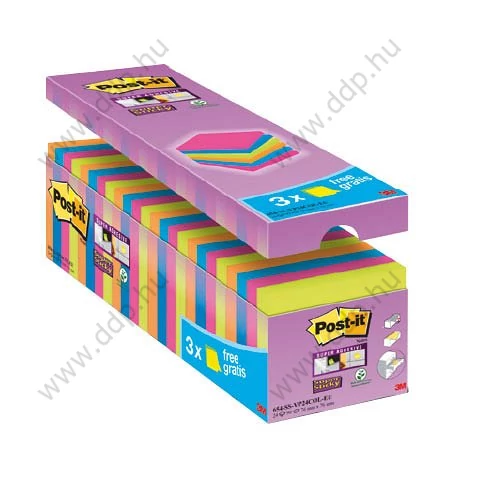 3M Post-it Super Sticky öntapadós jegyzettömb csomag 76x76mm, 90lap, 24 tömb 654- P24SSCOL-EU -70005281897-