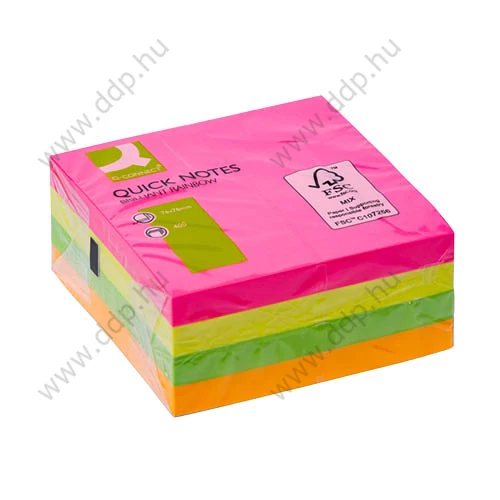 Öntapadós  jegyzettömb 76x76mm élénk színek (magenta,sárga,zöld,narancs) 4x100 lap/csomag Q-Connect -KF10497-