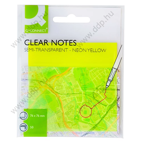 Öntapadós  jegyzettömb 76x76mm 50lap/tömb Q-Connect KF10369 áttetsző neon sárga