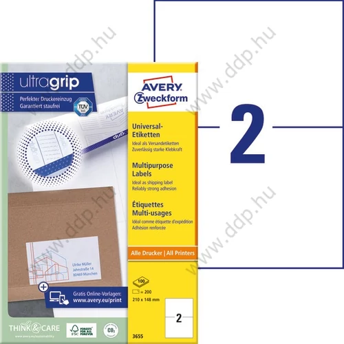 Etikett 3655 210x148mm 100ív Avery-Zweckform fehér
