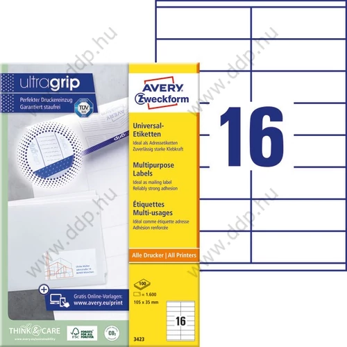 Etikett 3423 105x35mm 100ív Avery-Zweckform fehér