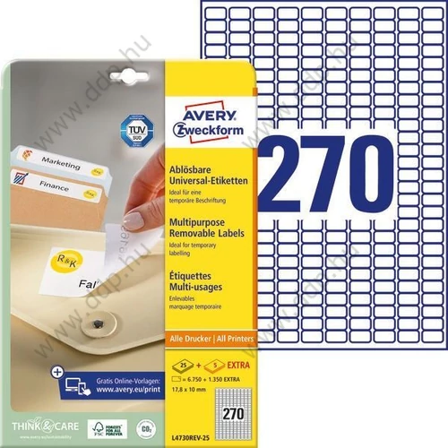 Etikett visszaszedhető 4730 17,8x10mm 25ív L4730REV-25 Avery-Zweckform fehér