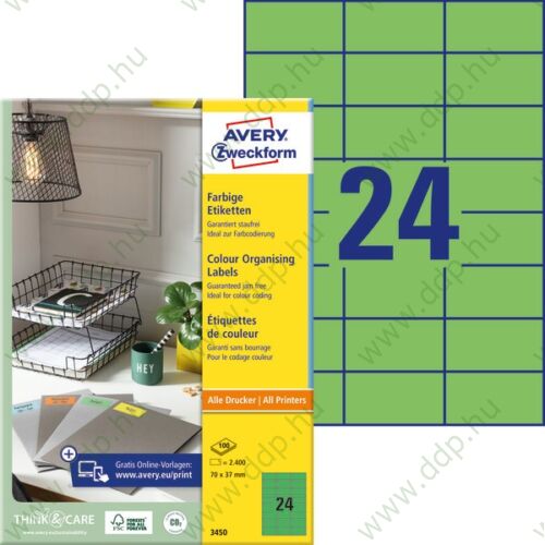 Etikett címke speciális zöld 70x37mm 3450 100ív Avery-Zweckform