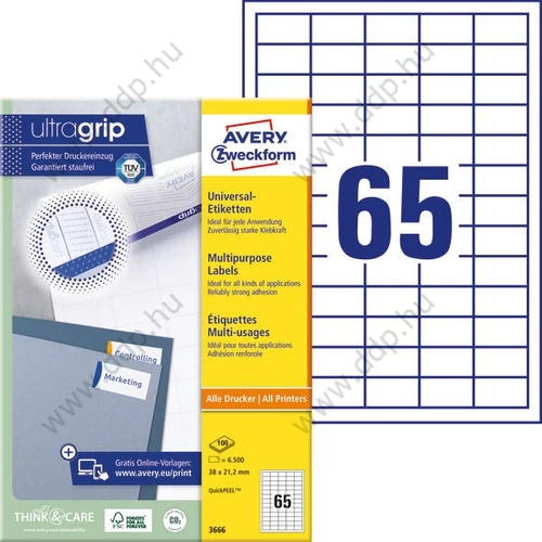Etikett 3666 38x21,2mm 100ív Avery-Zweckform QuickPeel