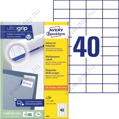 Etikett 3651 52,5x29,7mm 100ív Avery-Zweckform