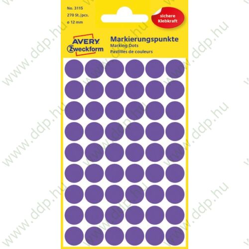 Etikett öntapadó 12mm kör Avery-Zweckform lila 270 jelölőpont/csm