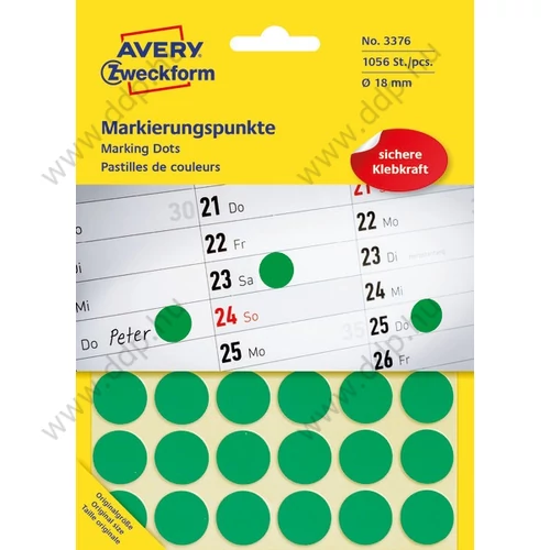Etikett öntapadó 18mm 1056db jelölőpont Avery-Zweckform zöld -3376-
