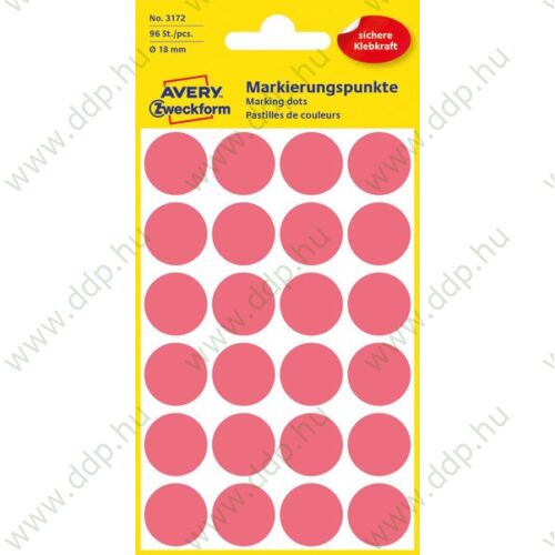 Etikett címke jelölőpont 18mm neon piros -3172- AVERY-ZWECKFORM