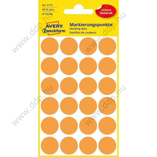 Etikett címke jelölőpont 18mm neon narancs -3173- AVERY-ZWECKFORM