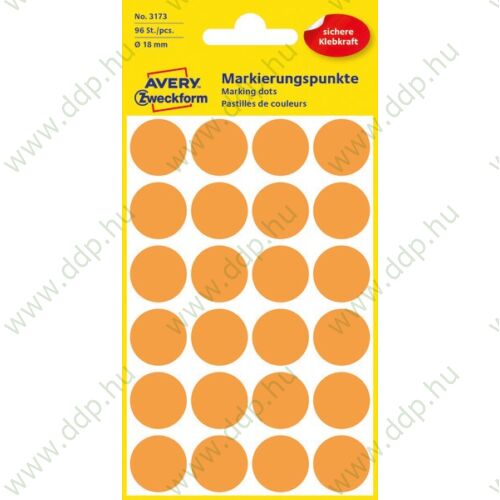Etikett címke jelölőpont 18mm neon narancs -3173- AVERY-ZWECKFORM