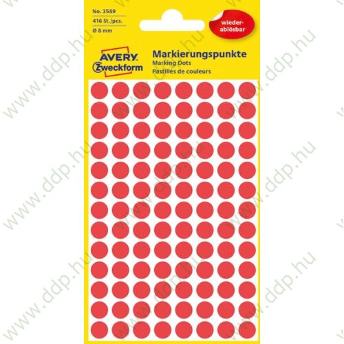 Etikett címke speciális visszaszedhető piros 8mm 4ív -3589- Avery-Zweckform