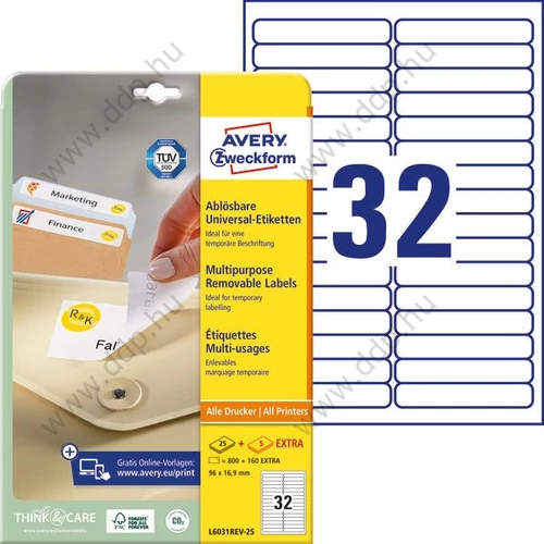 Etikett címke speciális visszaszedhető 96x16,9mm 30ív L6031REV-25 Avery-Zweckform