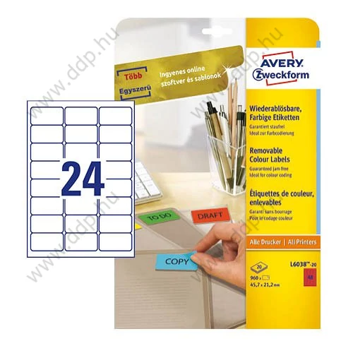 Etikett címke speciális visszaszedhető zöld 63,5x33,9mm 20ív -L6033-20- Avery-Zweckform