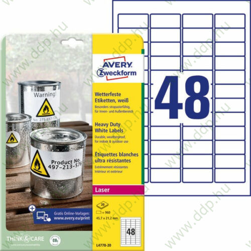 Etikett címke speciális időjárásálló poliészter 45,7x21,2mm 20ív Avery-Zweckform