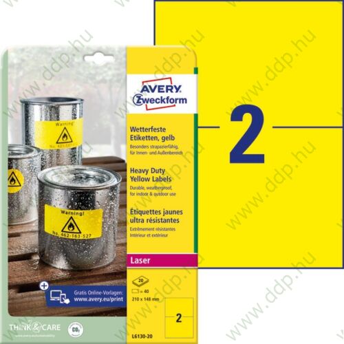 Etikett címke speciális időjárásálló poliészter sárga 210x148mm 20ív Avery-Zweckform