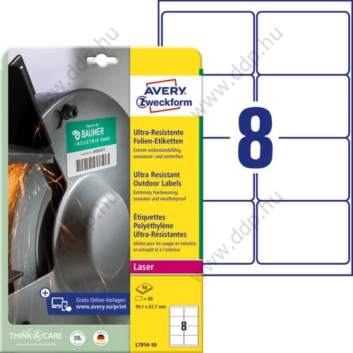 Etikett címke ultra ellenálló 99,1x67,7mm 10ív Avery-Zweckform 8 címke/ív