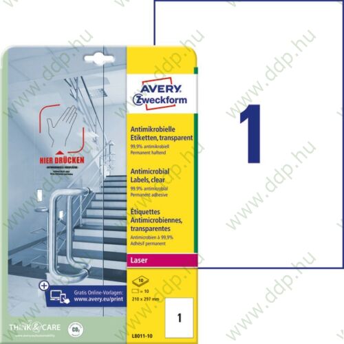 Etikett címke antimikrobiális fehér 210x297mm -L8011-10- Avery-Zweckform 10ív