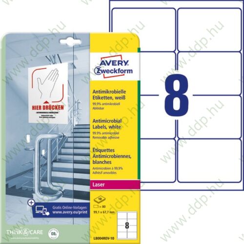 Etikett fóliacímke antimikrobiális visszaszedhető fehér 99,1x67,7mm Avery-Zweckform 10ív