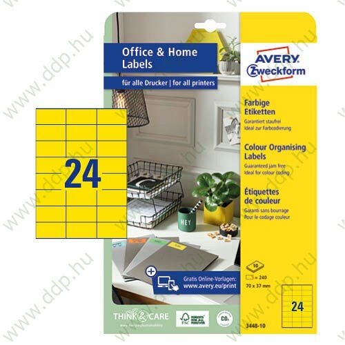 Etikett címke univerzális 70x37mm 10ív sárga 3451-10 Avery-Zweckform