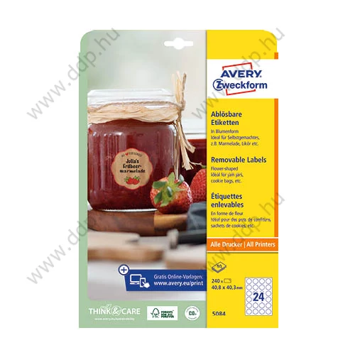 Etikett címke univerzális visszaszedhető 80mm kör 10ív fehér 6229REV-10 Avery-Zweckform