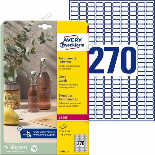 Etikett címke speciális L7785-25 víztiszta átlátszó 17,8x10mm 25ív Avery-Zweckform